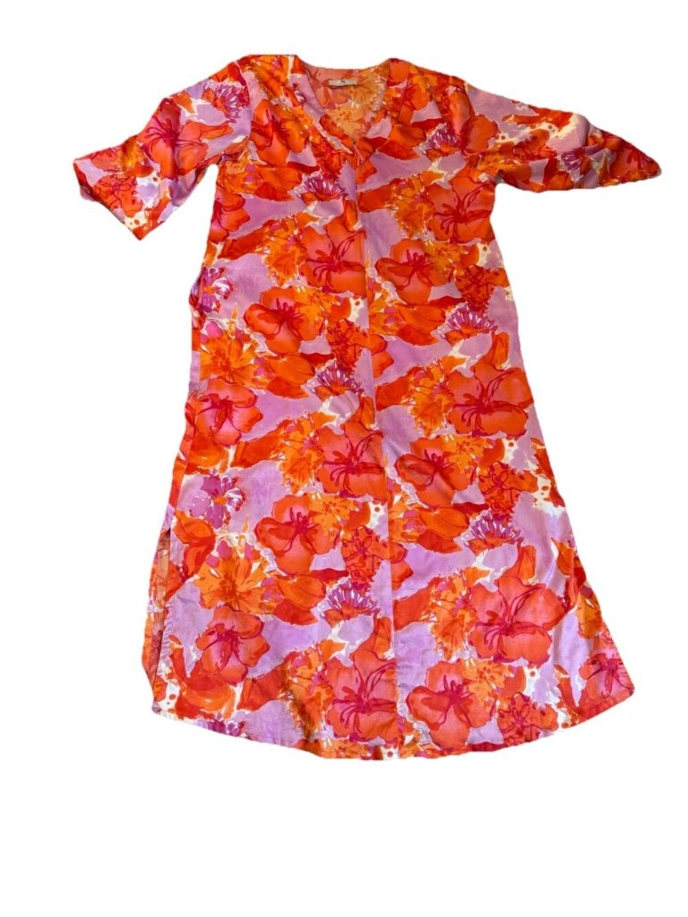Natori Caftan Muumuu Maxi Dress Kimono  Floral M Nightgown Garden Asian Pockets